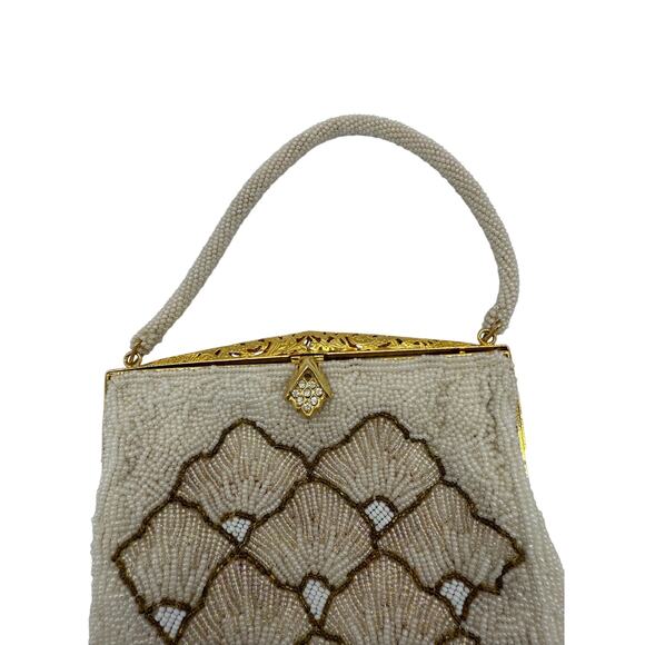 Vintage Shell Beaded Kiss lock Top Handle bag*Ornate Art Deco Style*hand beaded - Picture 7 of 8